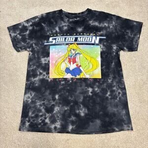 Pretty Guardian Sailor Moon Crystal Black White Tie-Dye Graphic T-Shirt Size L